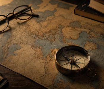 Mapa antiguo y brújula sobre un escritorio: análisis geopolítico internacional